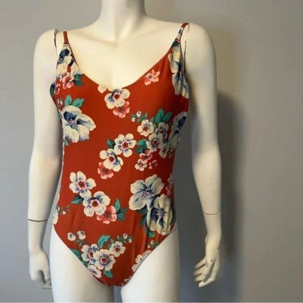 Aeries burnt orange floral print one piece swimsuit size L